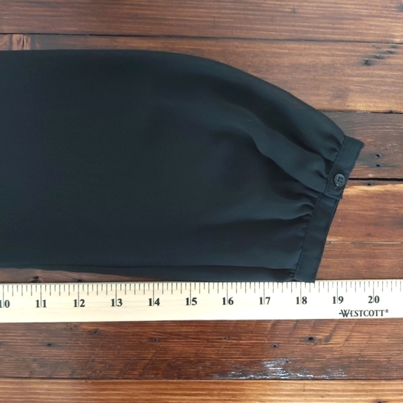 Esprit blouse womens L black sheer ruffle front high collar - Picture 6 of 7